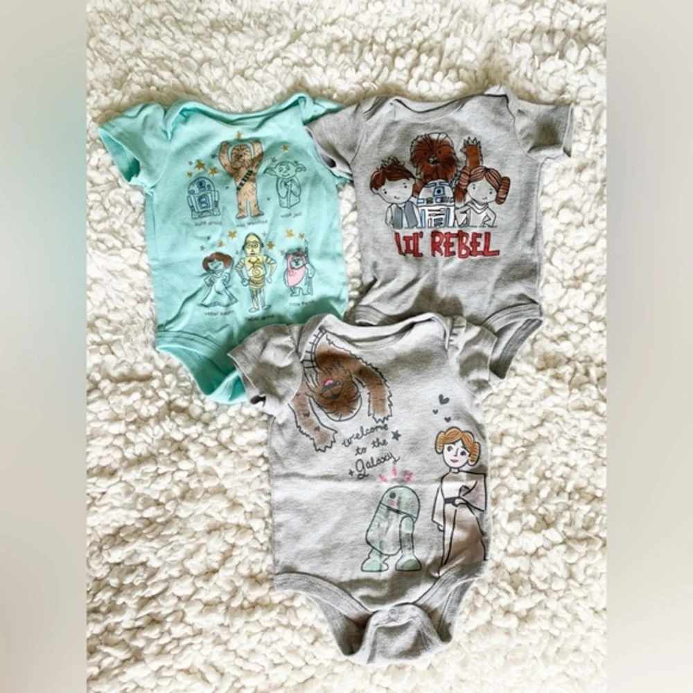 Star Wars Set of 3 Unisex Girls Boys Teal Blue Gray Onesies Bodysuits 3-6 months